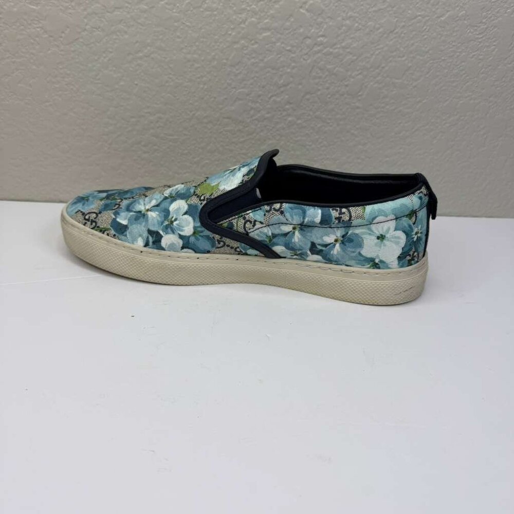 Mens Gucci Sneakers/GG Blooms/Broola/Slip-on/PVC Canvas Blue Floral Pattern - Picture 6 of 10